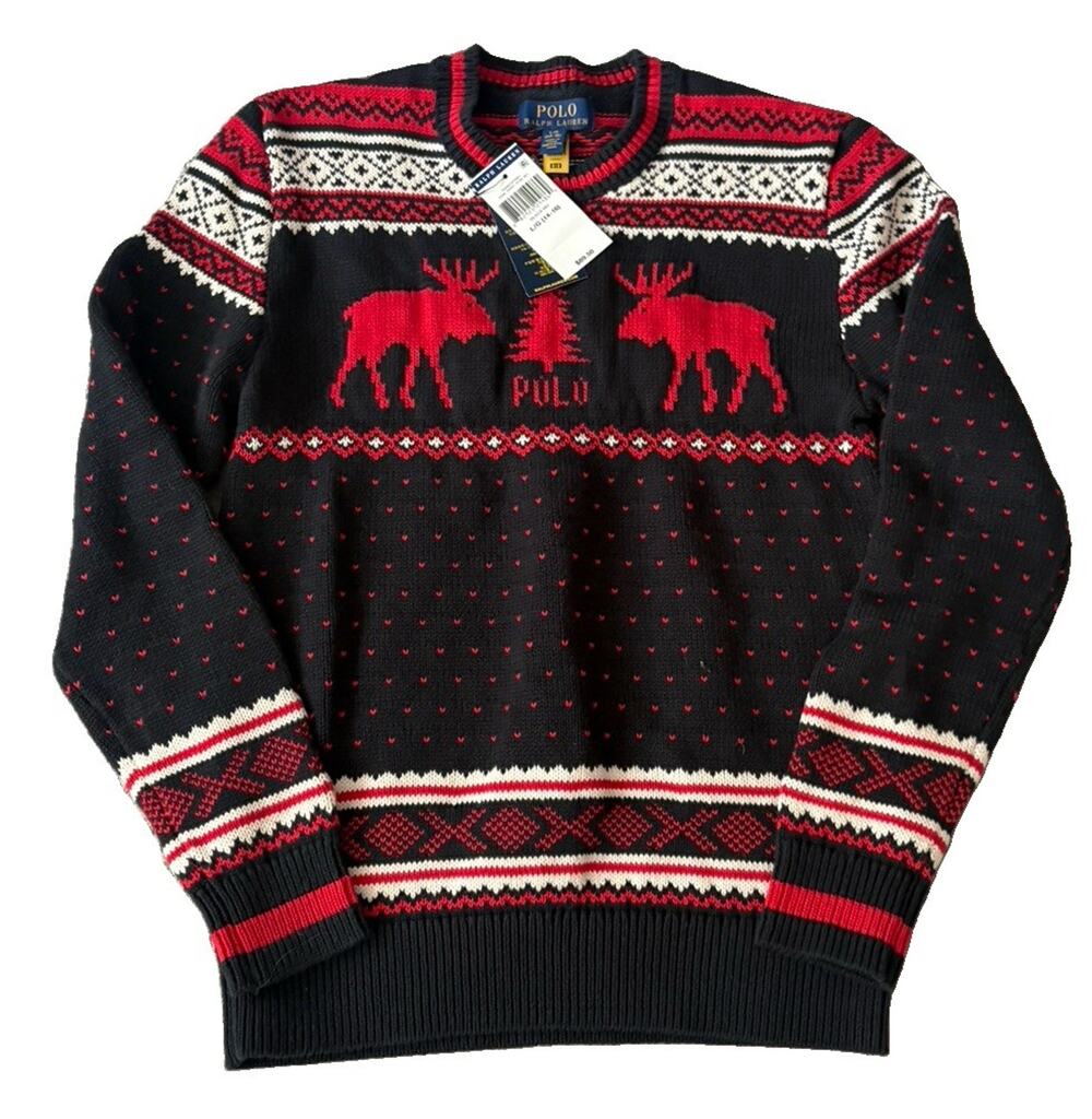 $90 Polo RALPH LAUREN Youth Unisex L 14/16 SWEATER FairIsle HOLIDAY Winter MOOSE